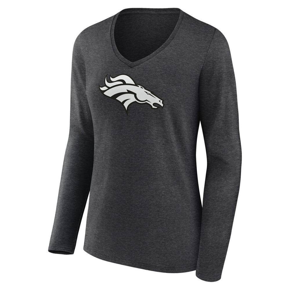 Denver Broncos Women's Personalized Name & Number Monochrome V-neck T-Shirt Charcoal
