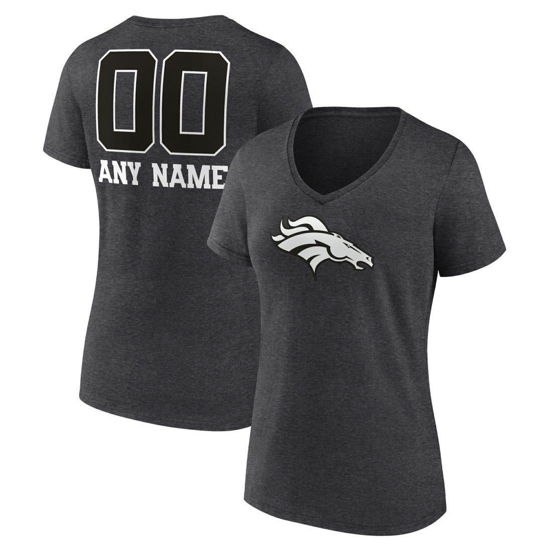 Denver Broncos Women's Personalized Name & Number Monochrome V-Neck Long Sleeve T-Shirt Charcoal