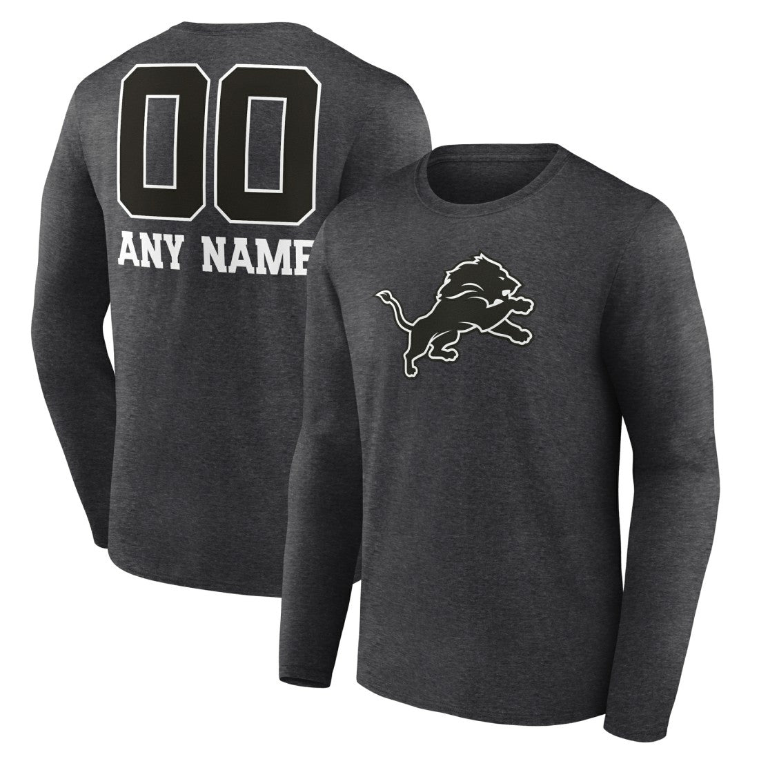 Detroit Lions Personalized Name & Number Monochrome Long Sleeve T-Shirt Charcoal