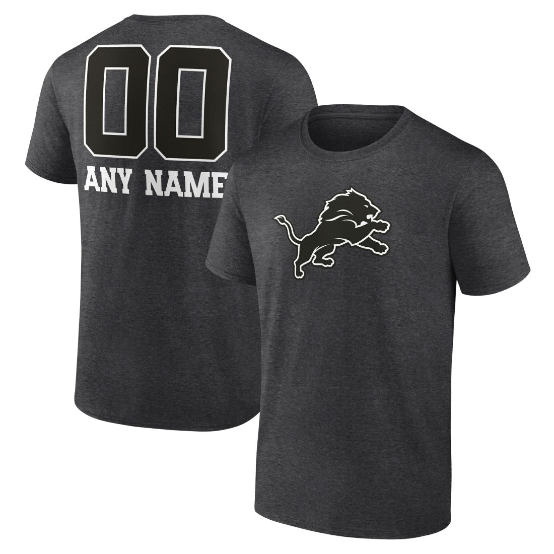 Detroit Lions Personalized Name & Number Monochrome T-Shirt Charcoal
