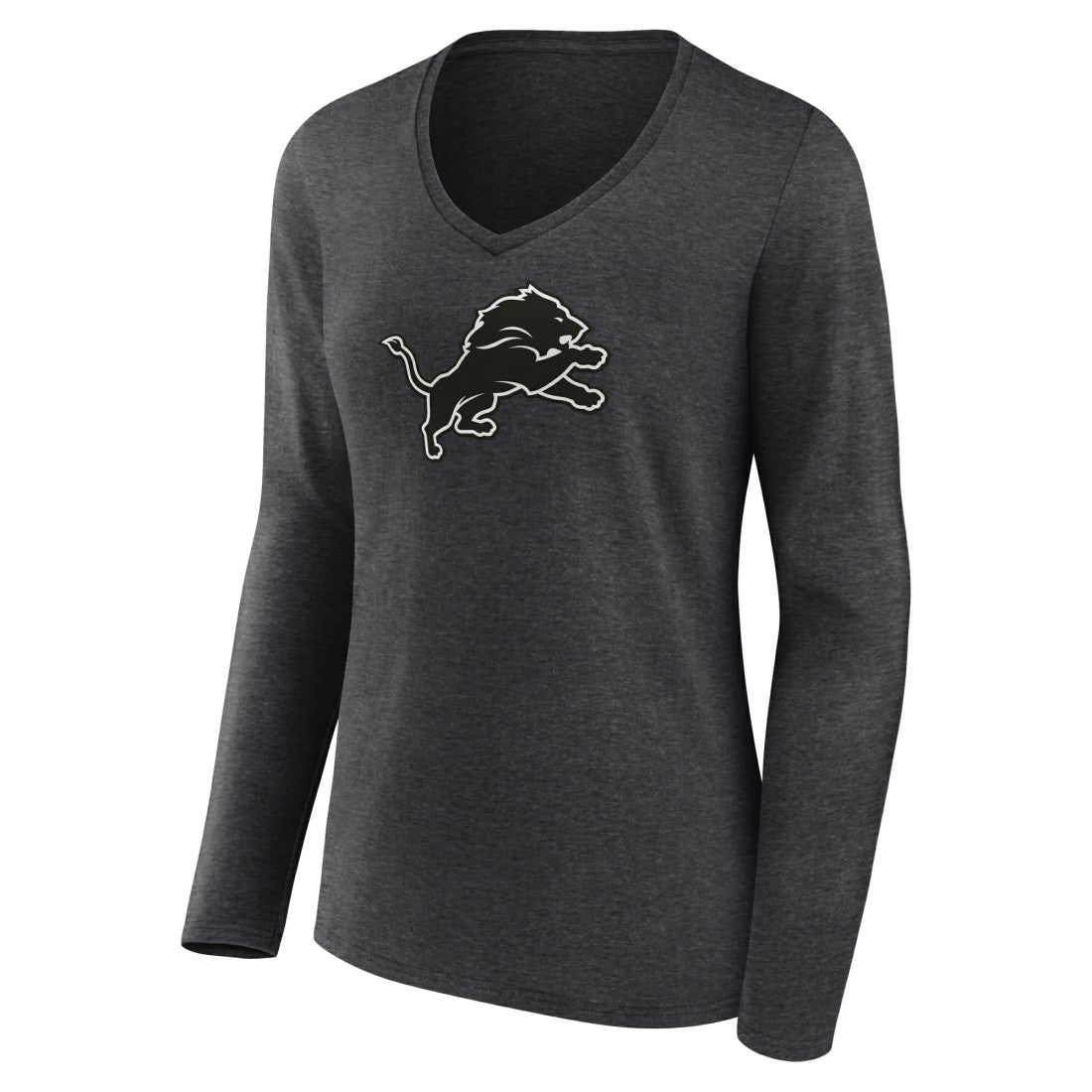 Detroit Lions Women's Personalized Name & Number Monochrome V-neck T-Shirt Charcoal