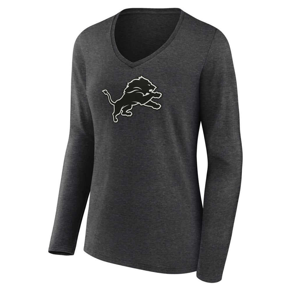 Detroit Lions Women's Personalized Name & Number Monochrome V-neck T-Shirt Charcoal