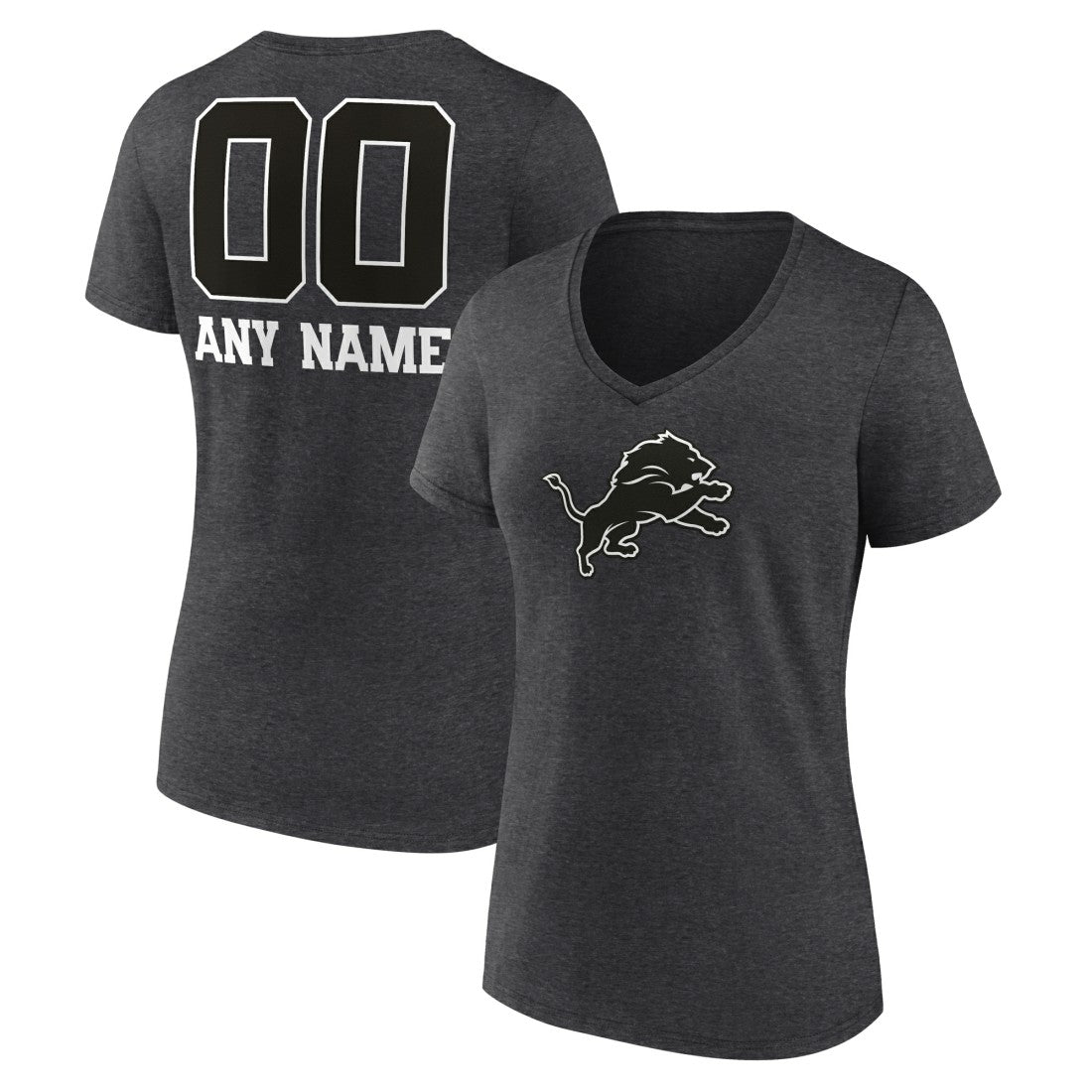 Detroit Lions Women's Personalized Name & Number Monochrome V-Neck Long Sleeve T-Shirt Charcoal