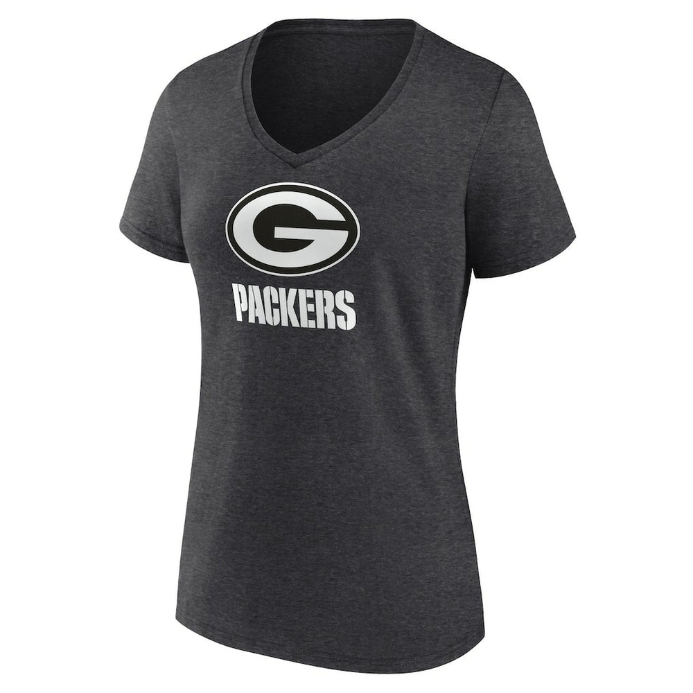 Green Bay Packers Women's Personalized Name & Number Monochrome V-Neck Long Sleeve T-Shirt Charcoal