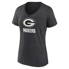 Green Bay Packers Women's Personalized Name & Number Monochrome V-Neck Long Sleeve T-Shirt Charcoal
