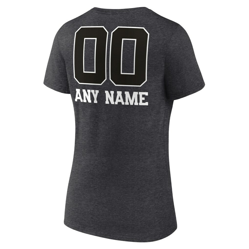 Green Bay Packers Women's Personalized Name & Number Monochrome V-Neck Long Sleeve T-Shirt Charcoal