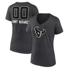 Houston Texans Women's Personalized Name & Number Monochrome V-Neck Long Sleeve T-Shirt Charcoal