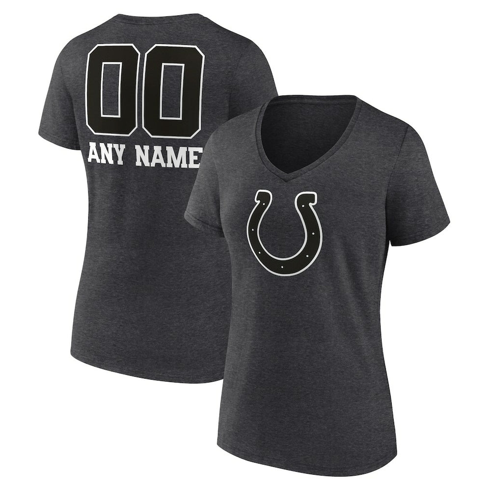 Indianapolis Colts Women's Personalized Name & Number Monochrome V-Neck Long Sleeve T-Shirt Charcoal