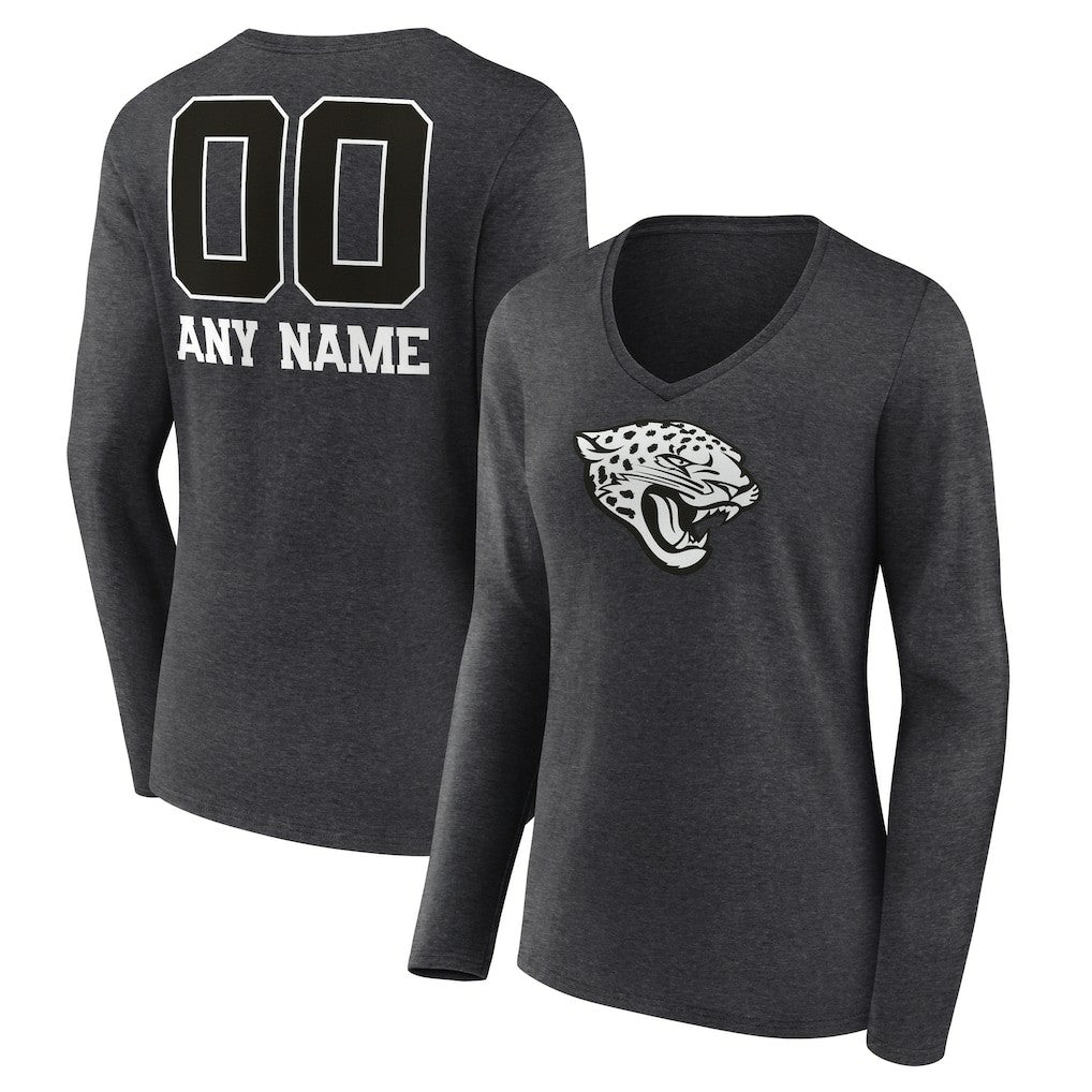 Jacksonville Jaguars Women's Personalized Name & Number Monochrome V-neck T-Shirt Charcoal