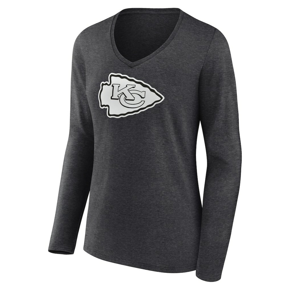 Kansas City Chiefs Women's Personalized Name & Number Monochrome V-neck T-Shirt Charcoal