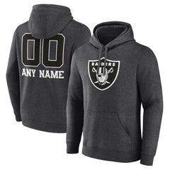 Las Vegas Raiders Personalized Name & Number Monochrome Pullover Hoodie Charcoal