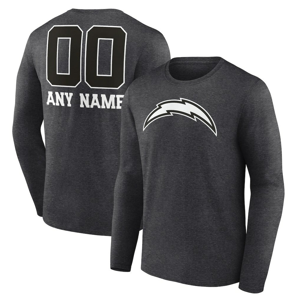 Los Angeles Chargers Personalized Name & Number Monochrome Long Sleeve T-Shirt Charcoal