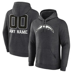 Los Angeles Chargers Personalized Name & Number Monochrome Pullover Hoodie Charcoal