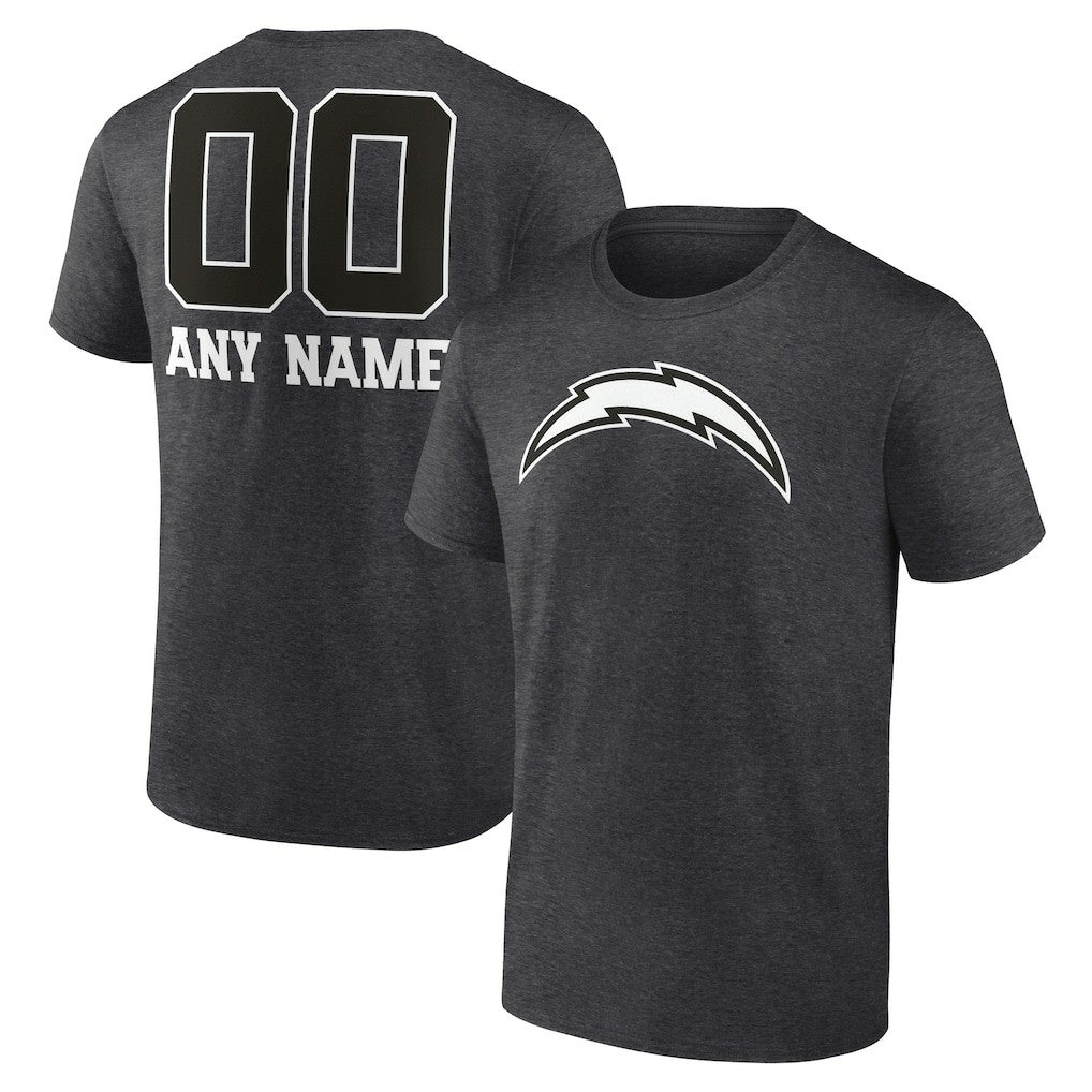 Los Angeles Chargers Personalized Name & Number Monochrome T-Shirt Charcoal