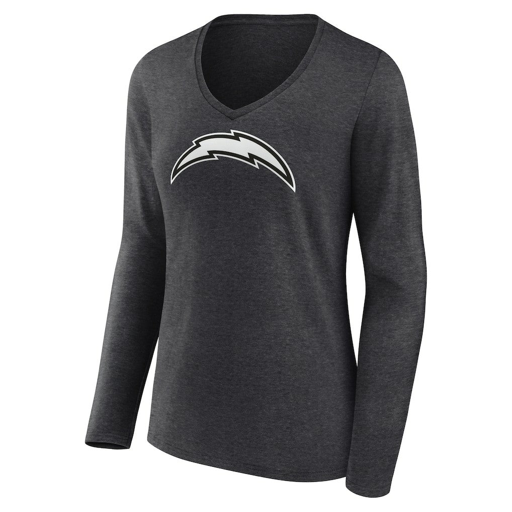 Los Angeles Chargers Women's Personalized Name & Number Monochrome V-neck T-Shirt Charcoal