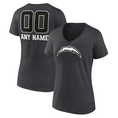 Los Angeles Chargers Women's Personalized Name & Number Monochrome V-Neck Long Sleeve T-Shirt Charcoal