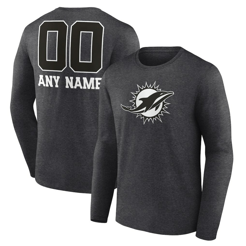 Miami Dolphins Personalized Name & Number Monochrome Long Sleeve T-Shirt Charcoal
