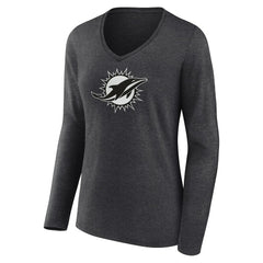 Miami Dolphins Women's Personalized Name & Number Monochrome V-neck T-Shirt Charcoal