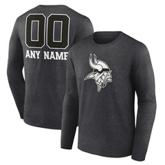 Minnesota Vikings Personalized Name & Number Monochrome Long Sleeve T-Shirt Charcoal