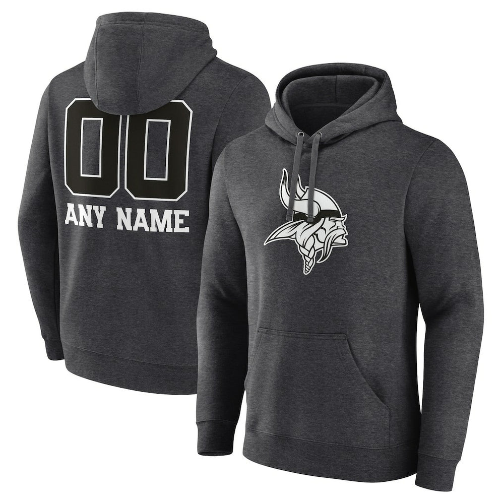 Minnesota Vikings Personalized Name & Number Monochrome Pullover Hoodie Charcoal