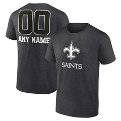 New Orleans Saints Personalized Name & Number Monochrome T-Shirt Charcoal
