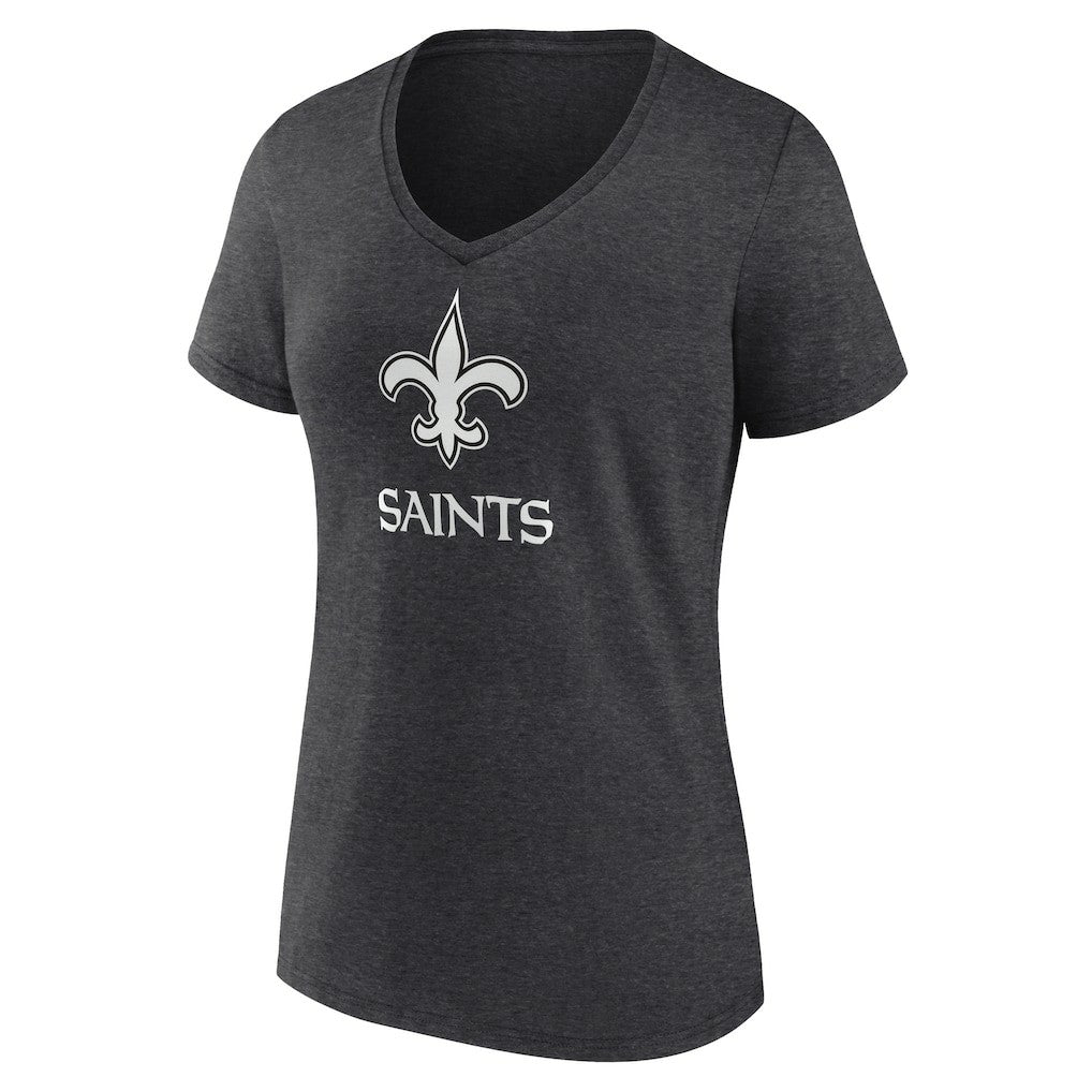 New Orleans Saints Women's Personalized Name & Number Monochrome V-Neck Long Sleeve T-Shirt Charcoal