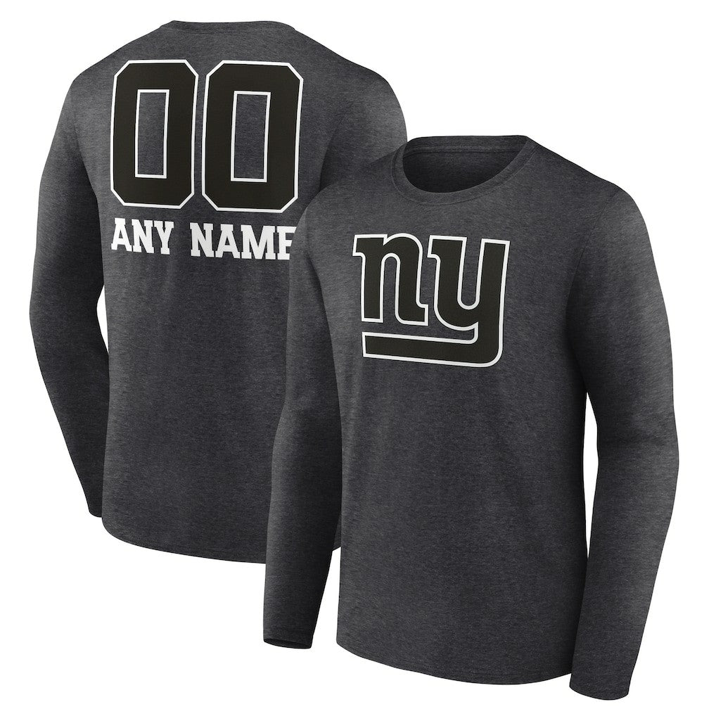 New York Giants Personalized Name & Number Monochrome Long Sleeve T-Shirt Charcoal
