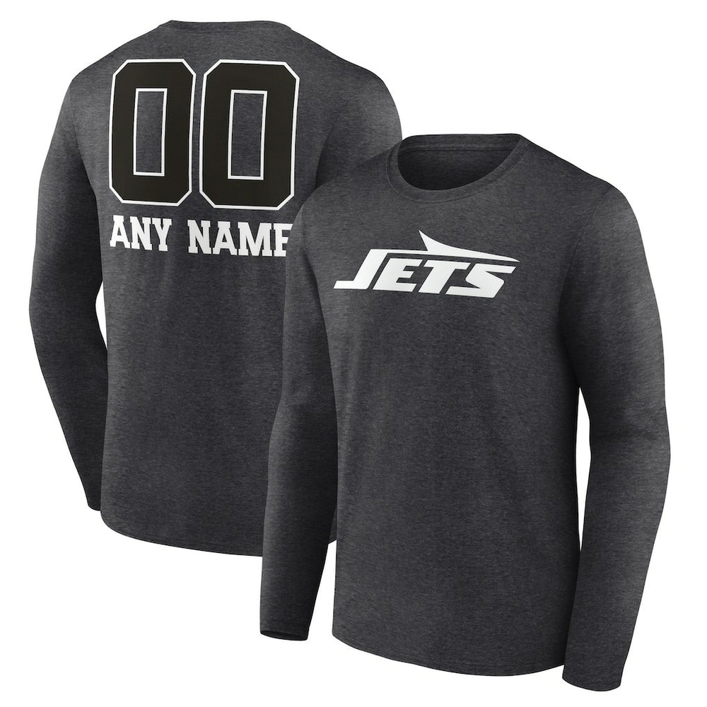 New York Jets Personalized Name & Number Monochrome Long Sleeve T-Shirt Charcoal
