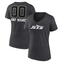 New York Jets Women's Personalized Name & Number Monochrome V-Neck Long Sleeve T-Shirt Charcoal
