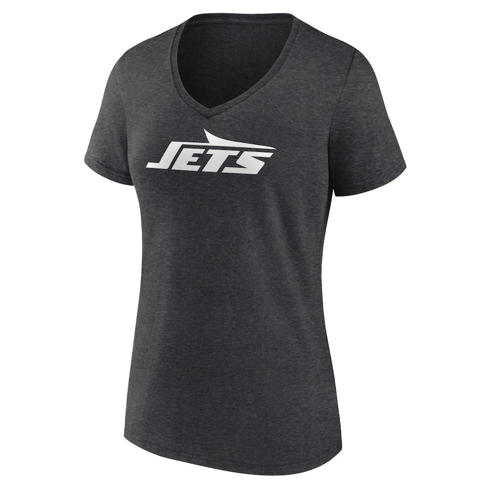 New York Jets Women's Personalized Name & Number Monochrome V-Neck Long Sleeve T-Shirt Charcoal