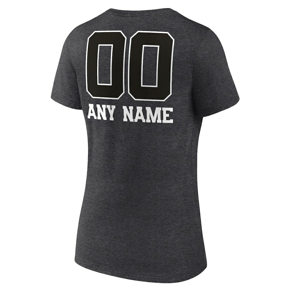 New York Jets Women's Personalized Name & Number Monochrome V-Neck Long Sleeve T-Shirt Charcoal