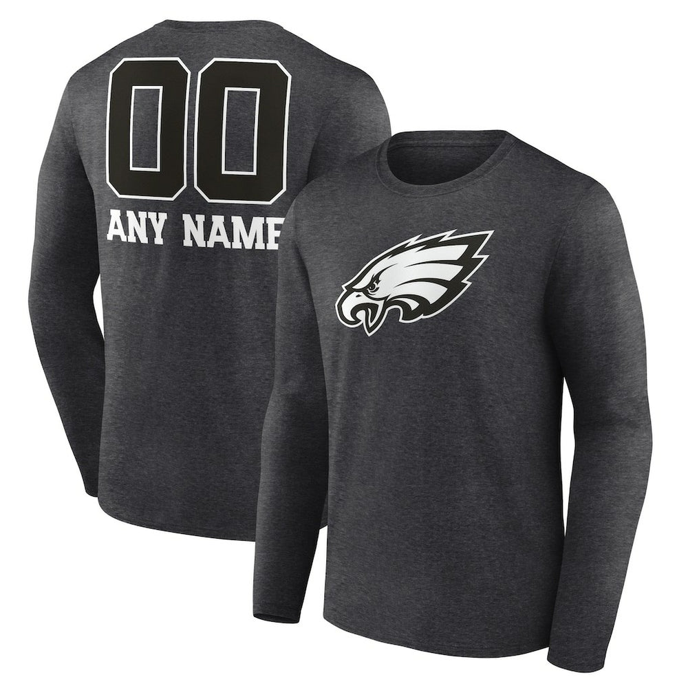 Philadelphia Eagles Personalized Name & Number Monochrome Long Sleeve T-Shirt Charcoal