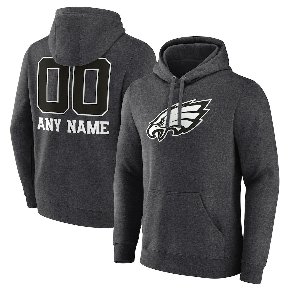 Philadelphia Eagles Personalized Name & Number Monochrome Pullover Hoodie Charcoal