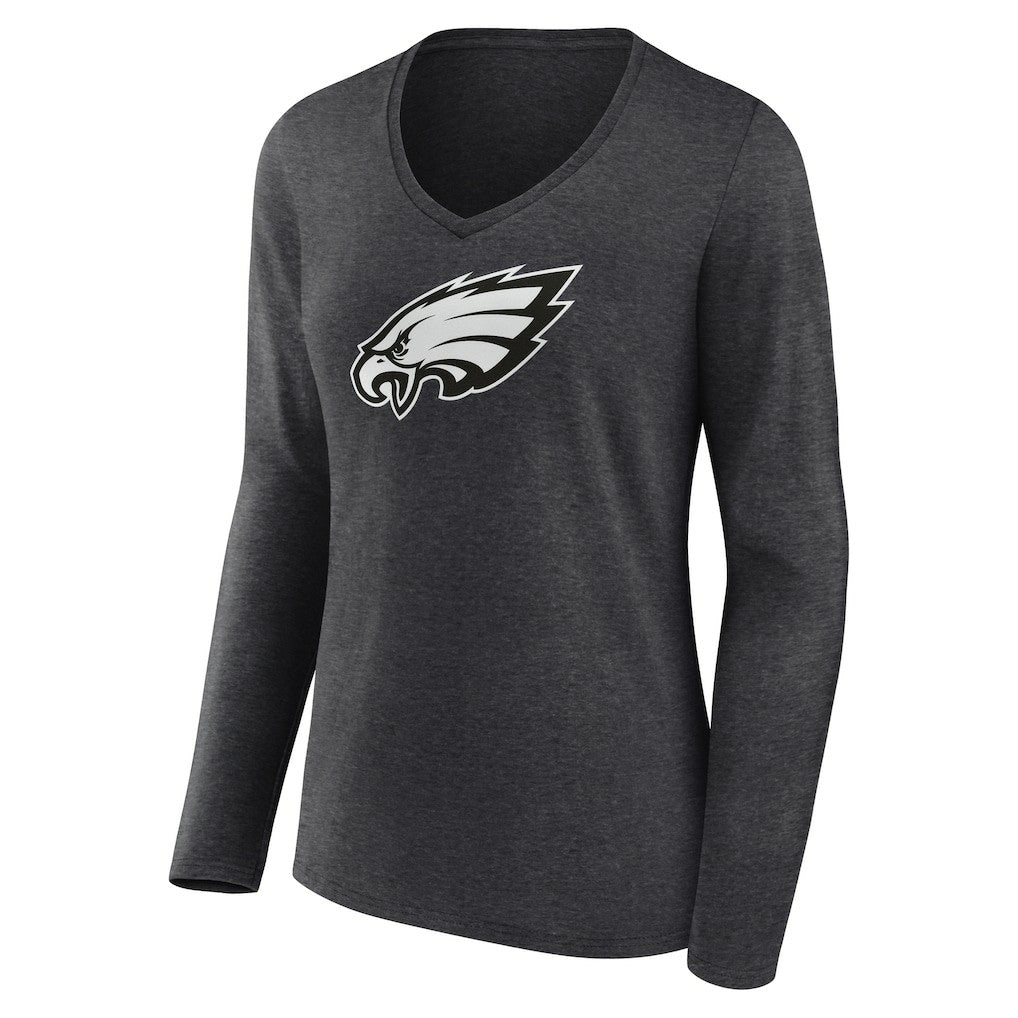 Philadelphia Eagles Women's Personalized Name & Number Monochrome V-neck T-Shirt Charcoal