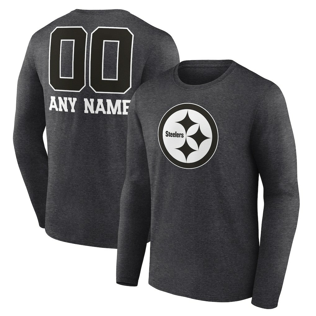 Pittsburgh Steelers Personalized Name & Number Monochrome Long Sleeve T-Shirt Charcoal