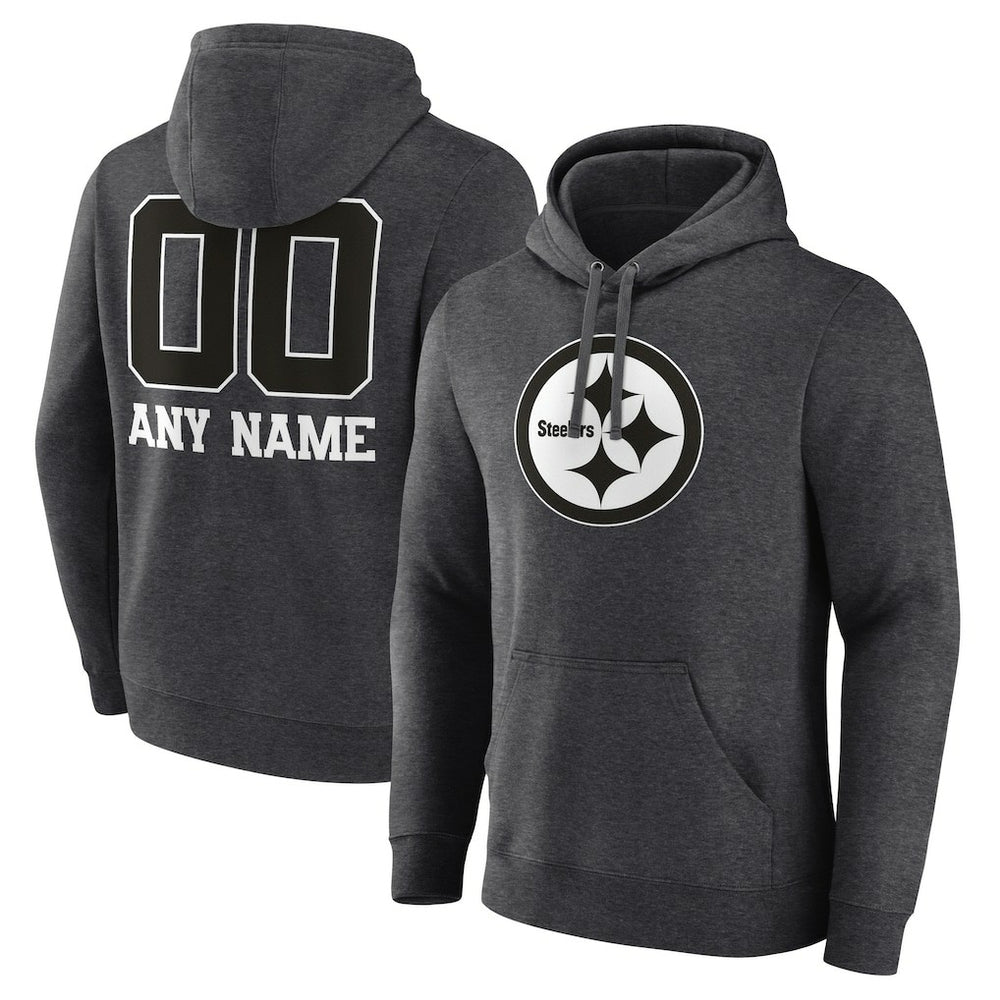 Pittsburgh Steelers Personalized Name & Number Monochrome Pullover Hoodie Charcoal