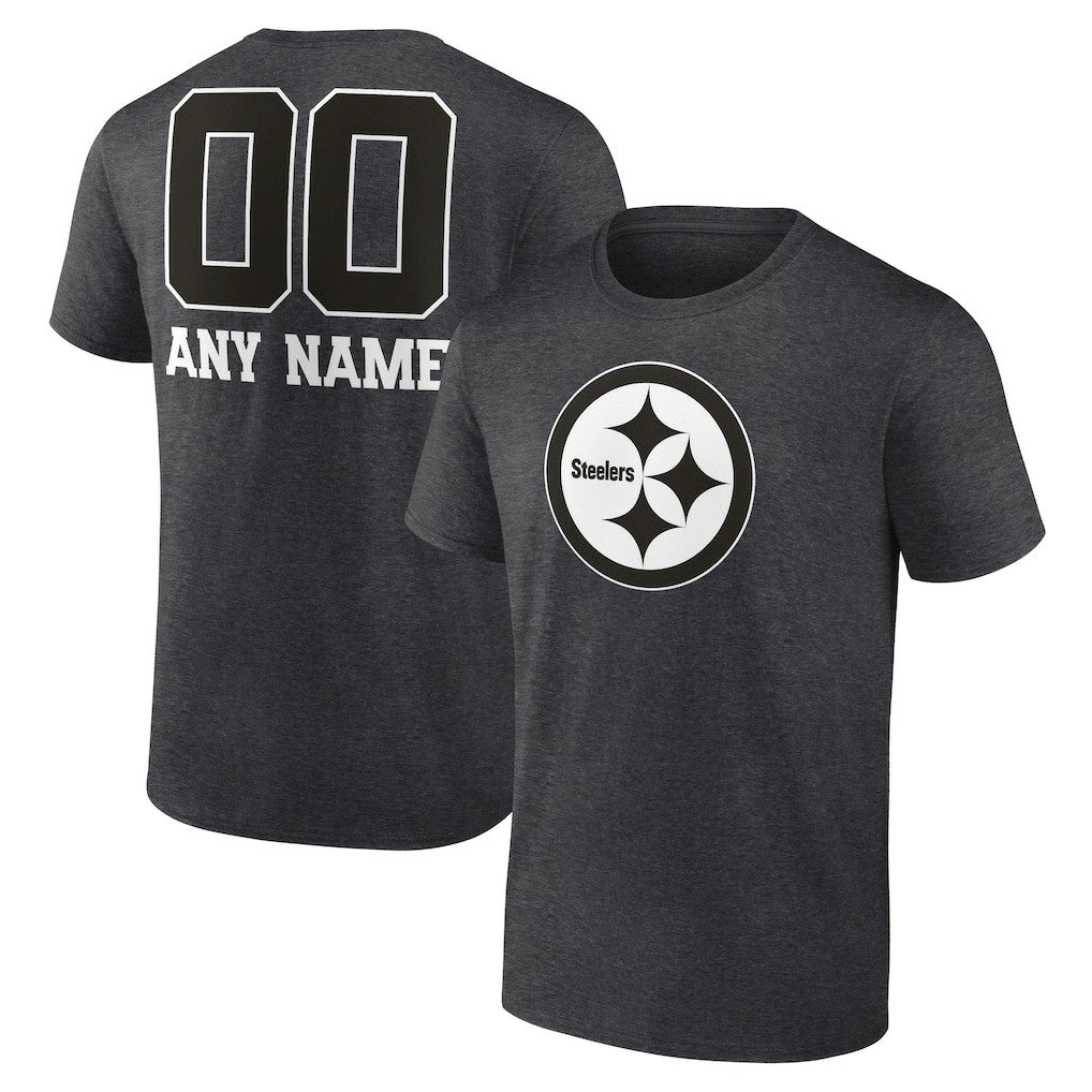 Pittsburgh Steelers Personalized Name & Number Monochrome T-Shirt Charcoal