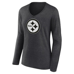 Pittsburgh Steelers Women's Personalized Name & Number Monochrome V-neck T-Shirt Charcoal