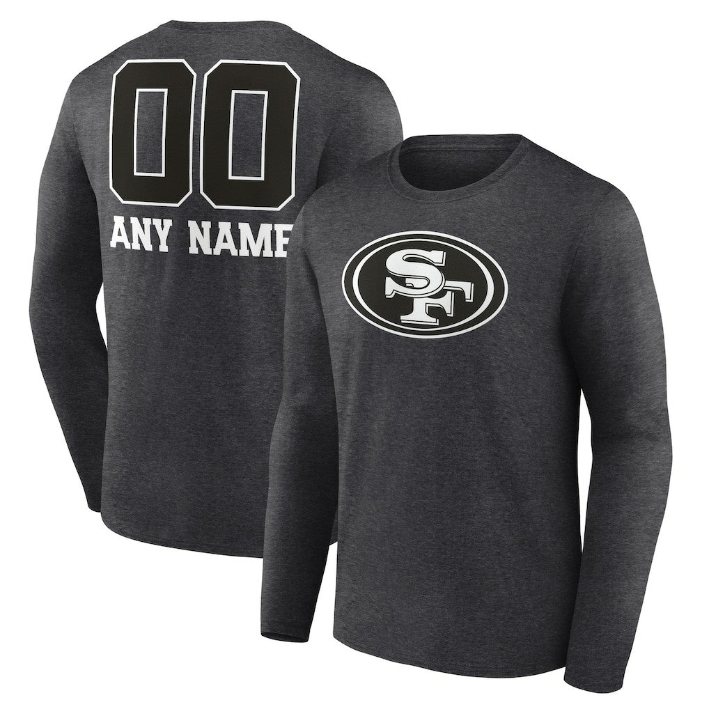 San Francisco 49ers Personalized Name & Number Monochrome Long Sleeve T-Shirt Charcoal