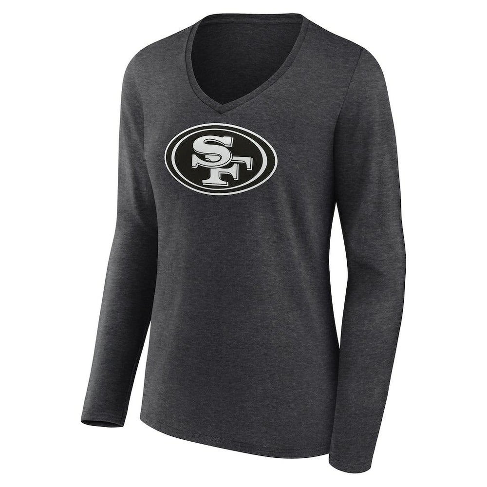 San Francisco 49ers Women's Personalized Name & Number Monochrome V-neck T-Shirt Charcoal