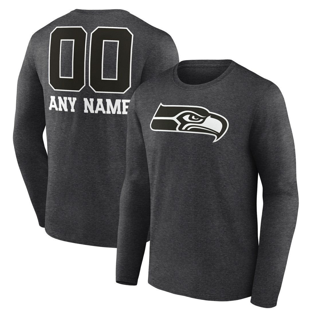 Seattle Seahawks Personalized Name & Number Monochrome Long Sleeve T-Shirt Charcoal