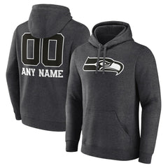 Seattle Seahawks Personalized Name & Number Monochrome Pullover Hoodie Charcoal
