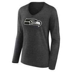 Seattle Seahawks Women's Personalized Name & Number Monochrome V-neck T-Shirt Charcoal