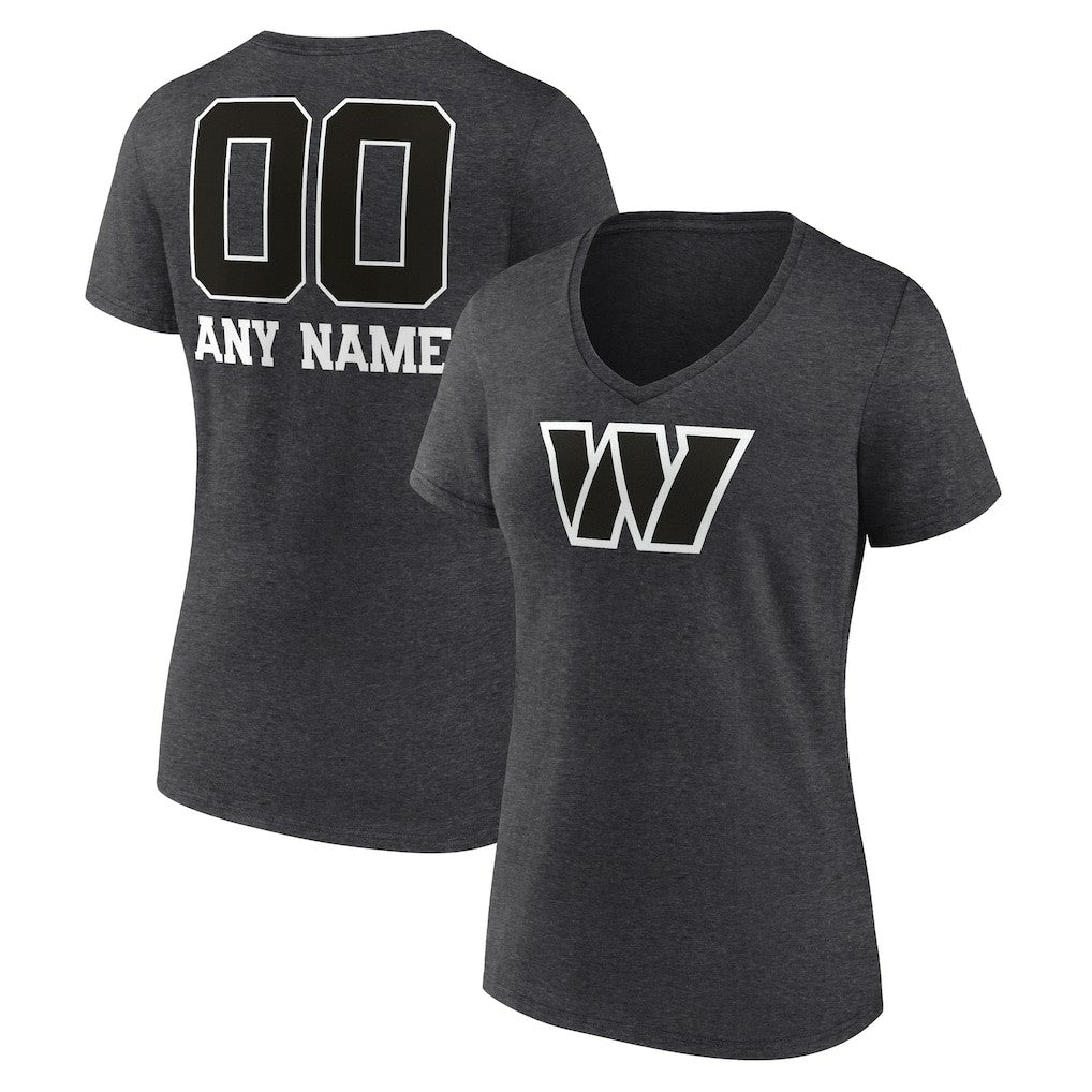 Washington Commanders Women's Personalized Name & Number Monochrome V-Neck Long Sleeve T-Shirt Charcoal