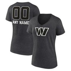 Washington Commanders Women's Personalized Name & Number Monochrome V-Neck Long Sleeve T-Shirt Charcoal