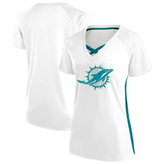 Miami Dolphins Women's Plus Size Glitter Lace-Up V- Neck T-Shirt White