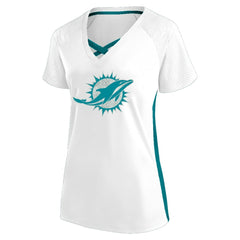 Miami Dolphins Women's Plus Size Glitter Lace-Up V- Neck T-Shirt White