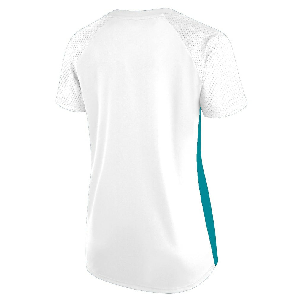 Miami Dolphins Women's Plus Size Glitter Lace-Up V- Neck T-Shirt White