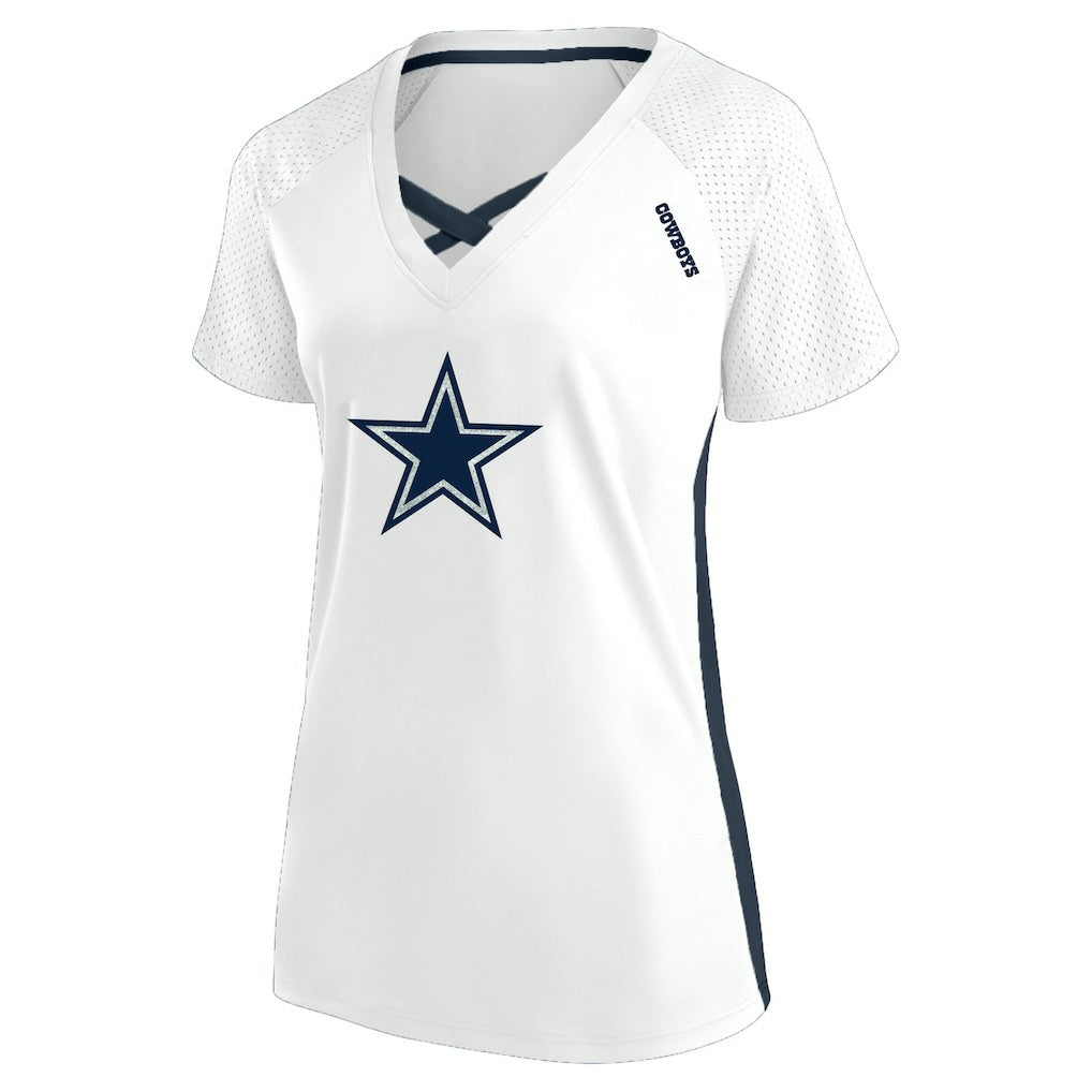 Dallas Cowboys Women's Plus Size Glitter Lace-Up V- Neck T-Shirt White