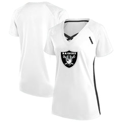 Las Vegas Raiders Women's Plus Size Glitter Lace-Up V- Neck T-Shirt White